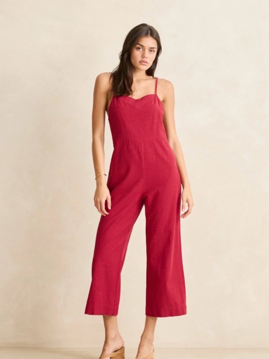 Pants - Red Sleeveless Square-Neck Jumpsuit